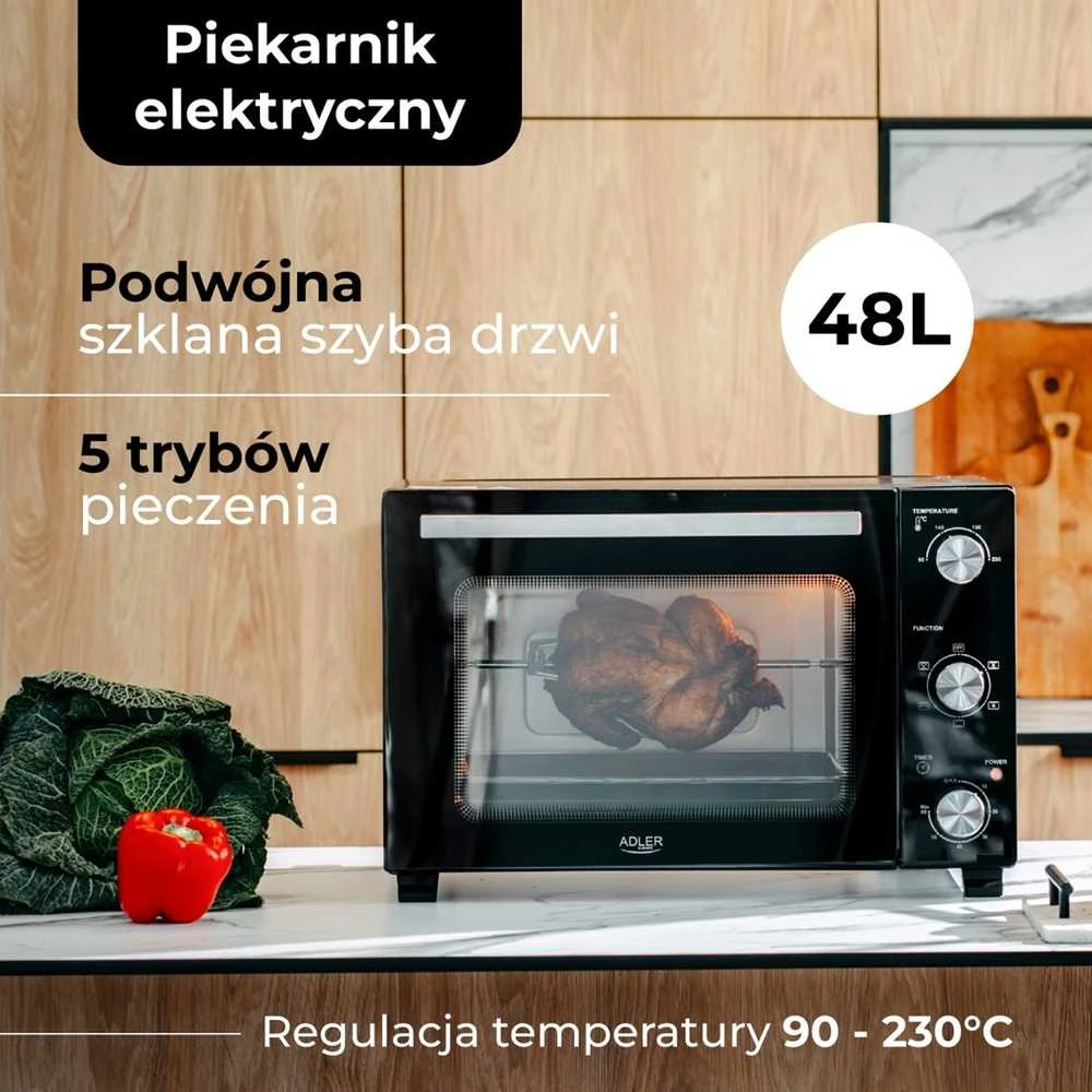 Mikrobangų krosnelė Adler Electric orkaitė | AD 6026 | 48 L | 1800 W | Juodas