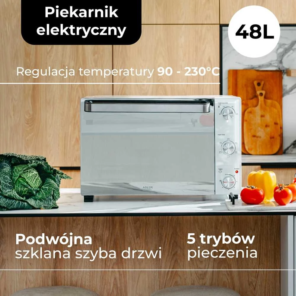 Adler Electric orkaitė | AD 6027 | 48 L | 1800 W | Baltas