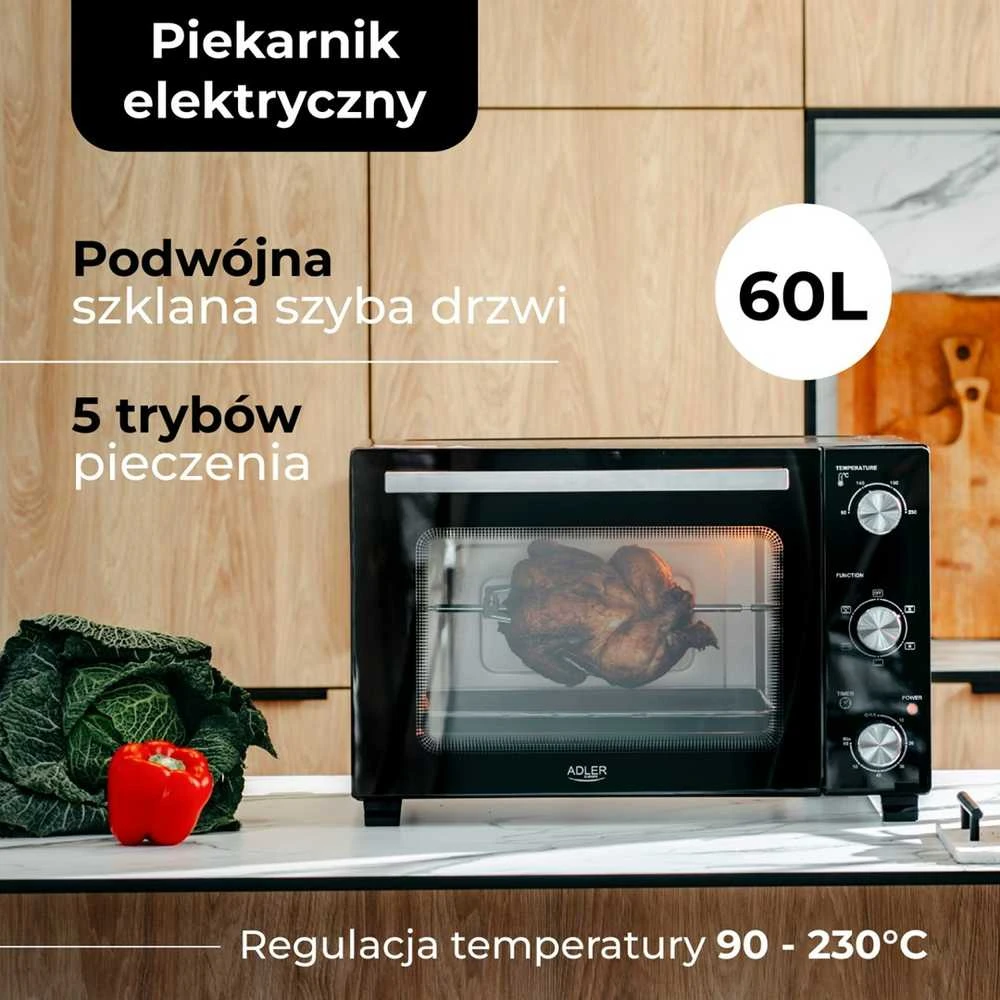 Mikrobangų krosnelė Adler Electric orkaitė | AD 6028 | 60 L | 2000 W | Juodas