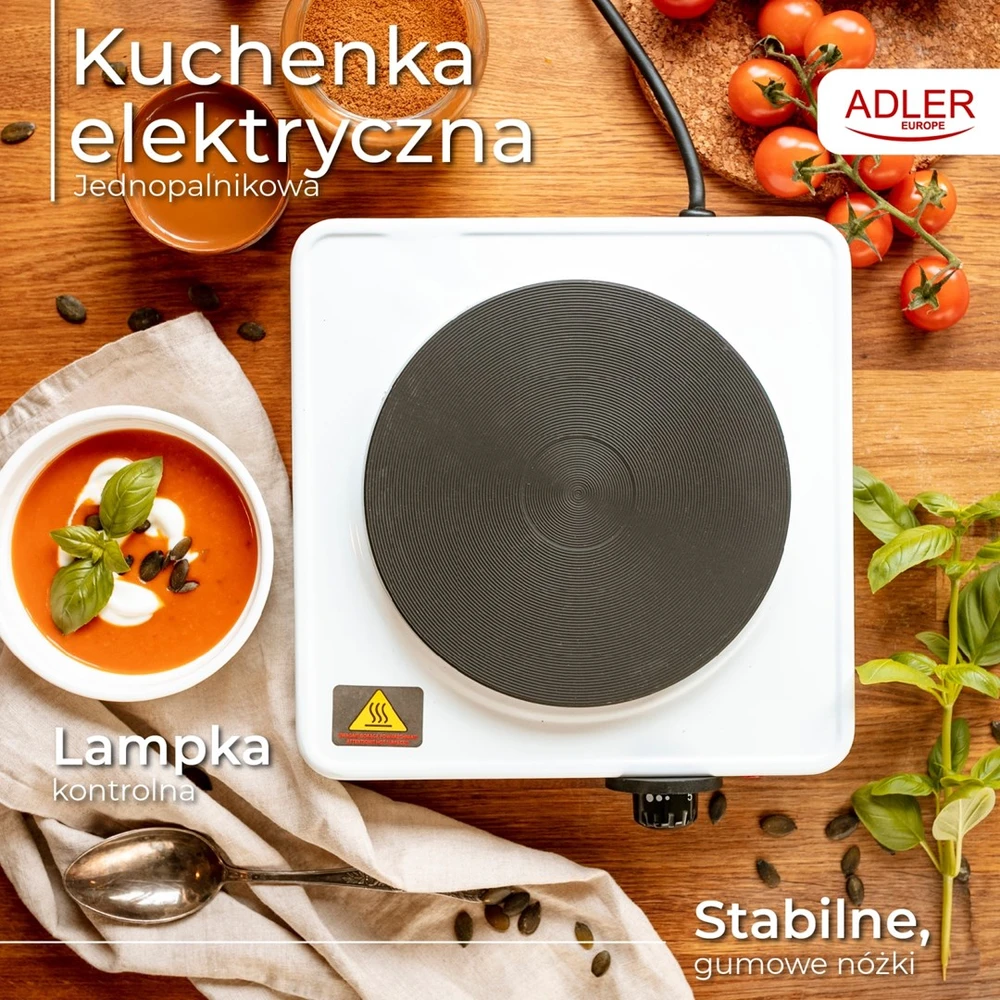 Adler | Laisvai pastatoma stalo kaitlentė | AD 6503 | Degiklių / virimo zonų skaičius: 1 | Elektrinė | Baltas