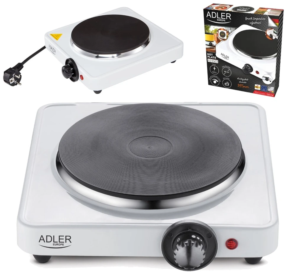 Adler | Laisvai pastatoma stalo kaitlentė | AD 6503 | Degiklių / virimo zonų skaičius: 1 | Elektrinė | Baltas