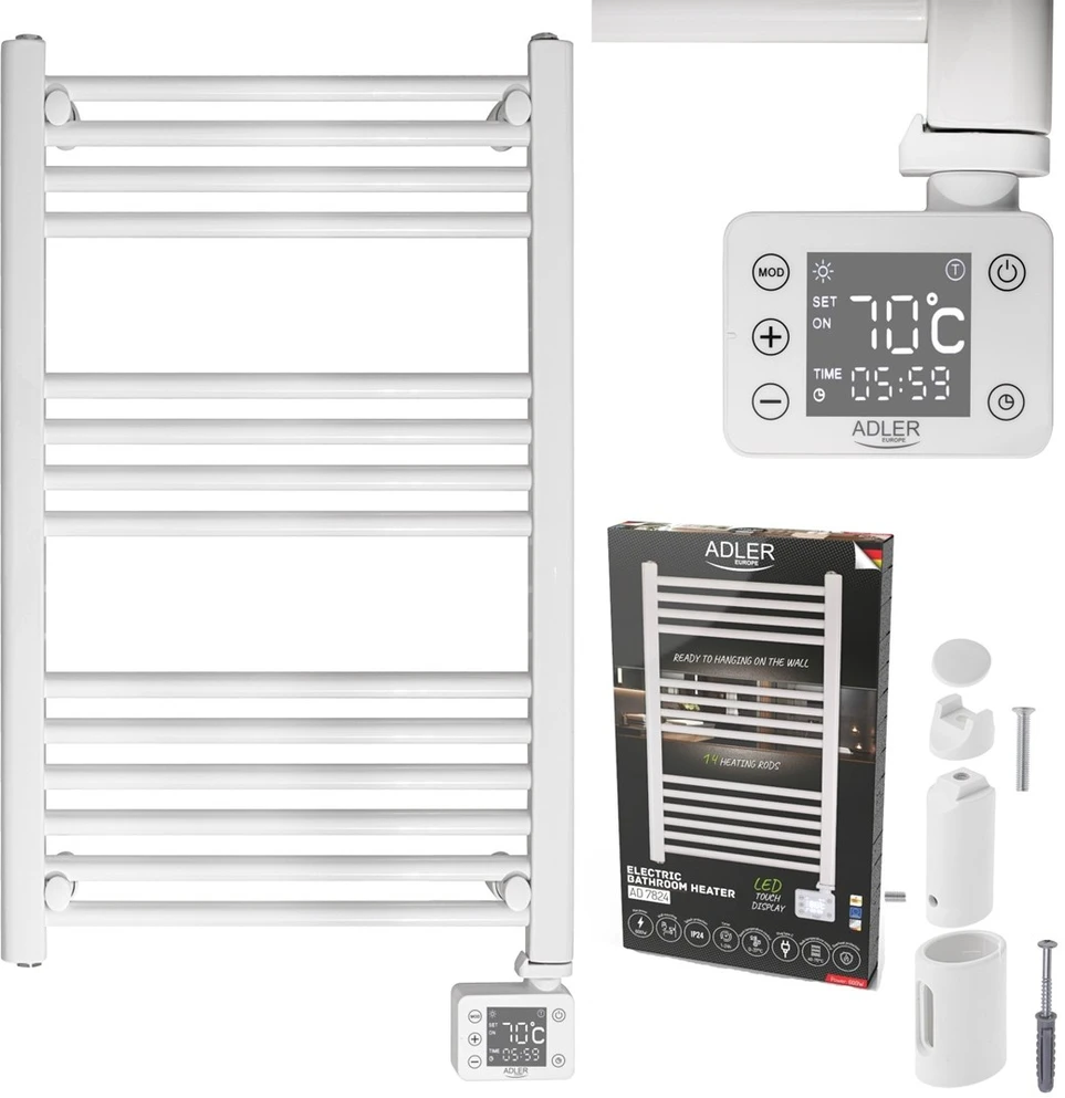 Elektrinis vonios kambario radiatorius Adler AD 7824, IP24, 600 W, Baltas