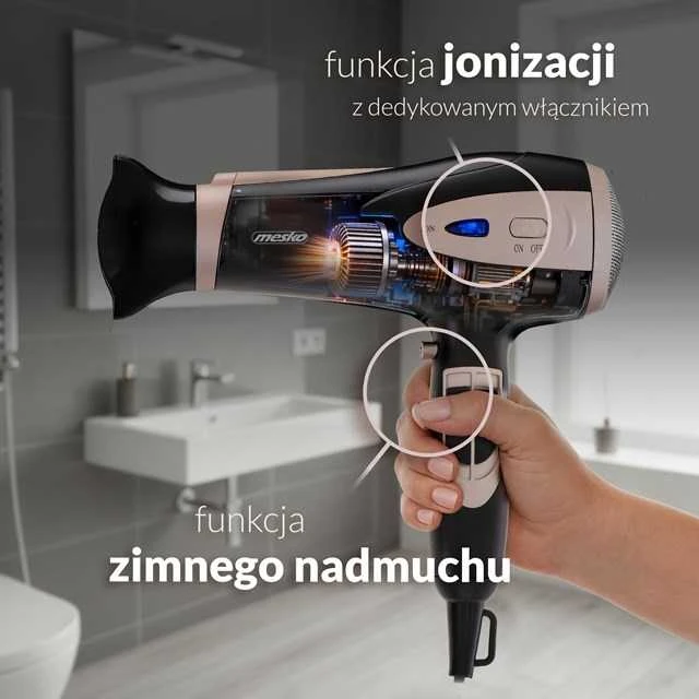 Mesko Plaukų džiovintuvas | MS 2287 | 2200 W | Number of temperature settings 3 | Diffuser nozzle | Juodas/Champagne