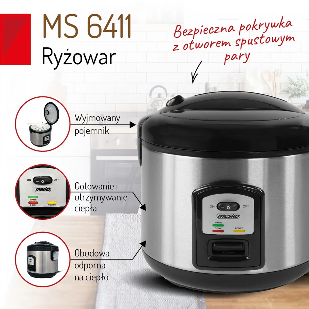 Ryžių virimo aparatas Mesko MS 6411, Juodos/Pilkos spalvos