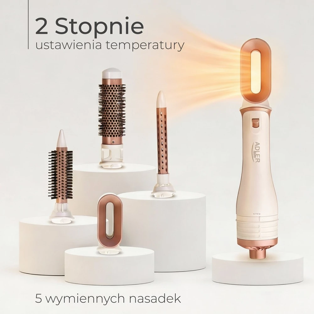 Adler | Plaukų formuotojas 5 viename | AD 2027 | 1200 W | Pearl Baltas/Rose Gold