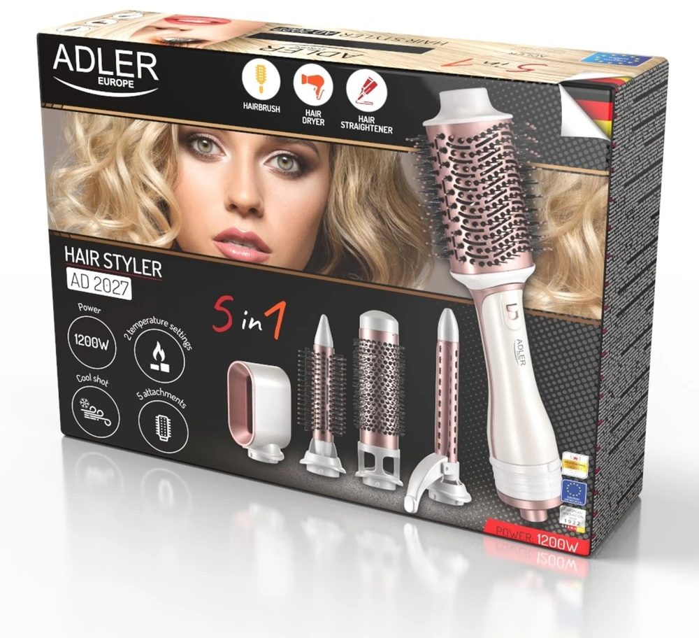 Adler | Plaukų formuotojas 5 viename | AD 2027 | 1200 W | Pearl Baltas/Rose Gold