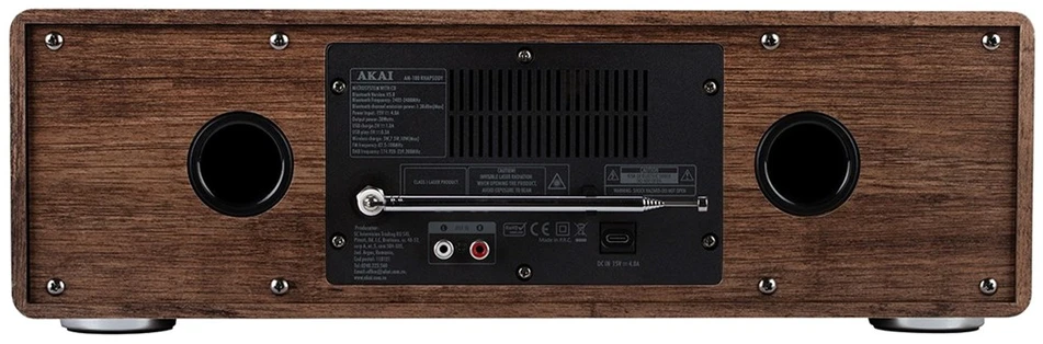AKAI AM-100 RHAPSODY Stereo system 30W RMS, Bluetooth 5.0, DAB+/FM, CD/USB, AUX, ruda juodas