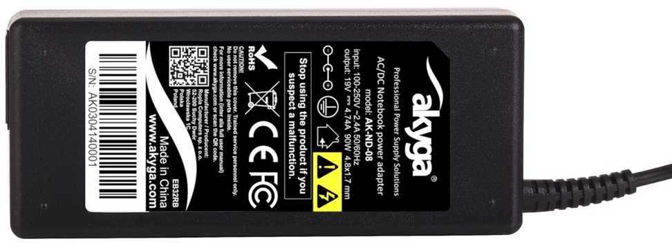 Nešiojamojo kompiuterio pakrovėjas Akyga AK-ND-08 (19V / 4.74A 90W 4.8 x 1.7mm) HP 1.2m