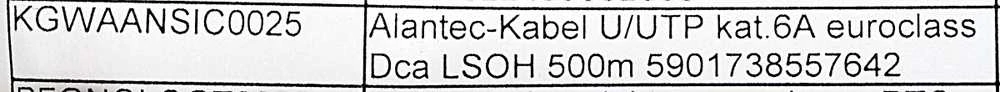 Alantec KIU6ALSOH500D tinklo kabelis 500 m Cat6 U/UTP Pilkas