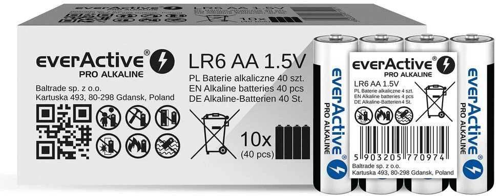 Šarminės baterijos „everActive Pro Alkaline LR6 AA“ - 4 vnt.