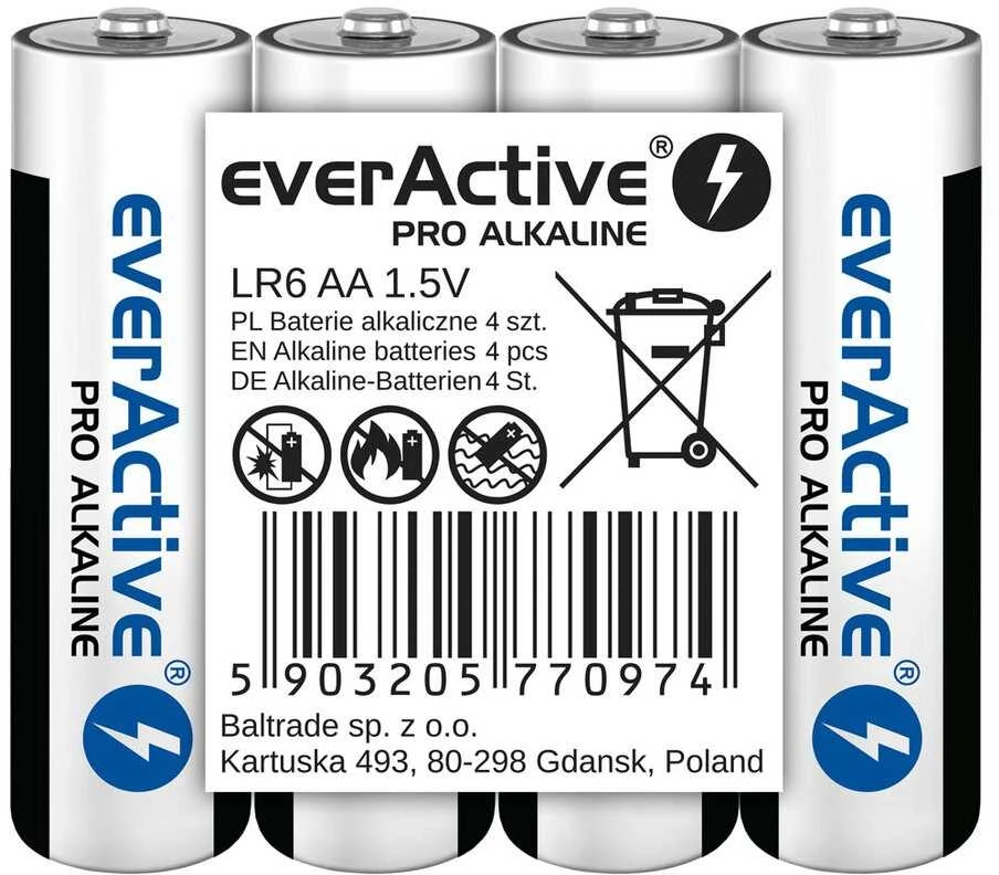 Šarminės baterijos „everActive Pro Alkaline LR6 AA“ - 4 vnt.