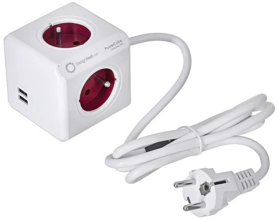 Allocacoc PowerCube Extended USB 1,5 m - raudona
