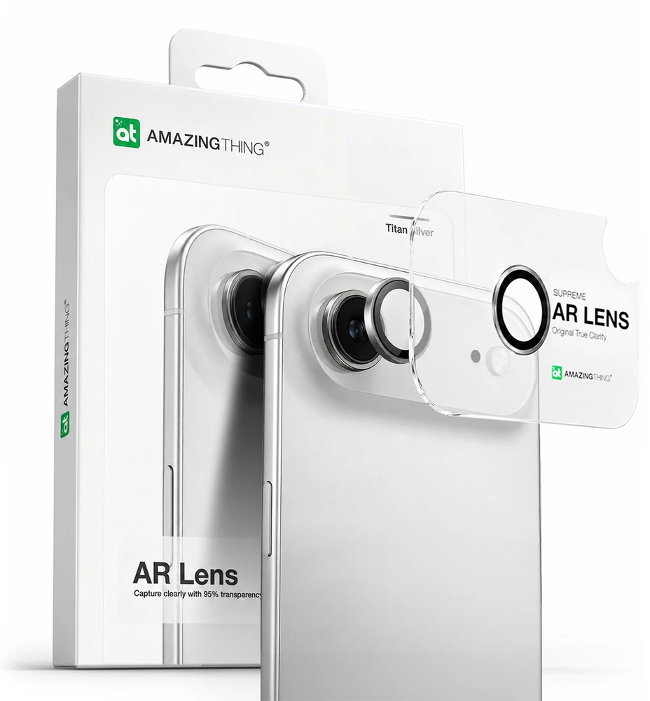 „AmazingThing“ stiklinis dėklas „Apple iPhone 17 Air“ su sidabriniu aliuminio rėmeliu