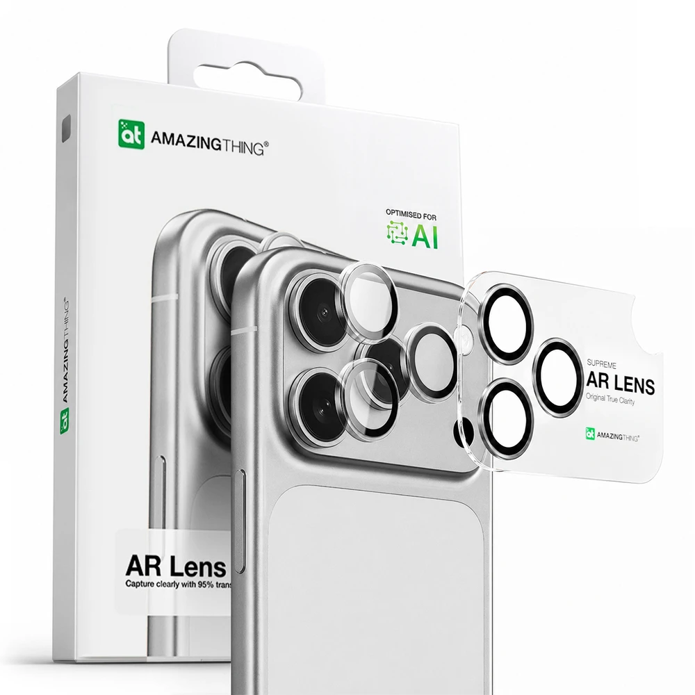 AmazingThing Lens Glass skirtas Apple iPhone 17 Pro / Pro Max with juodos spalvos Aluminum Frame
