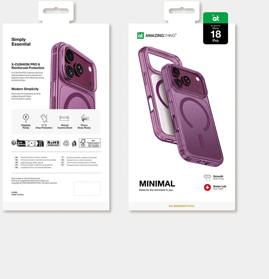 Dėklas AmazingThing Minimal Mag Drop Proof Case 3 Lens for iPhone 18 Pro with Lanyard Mount and MagSafe Compatibility - Violetinė