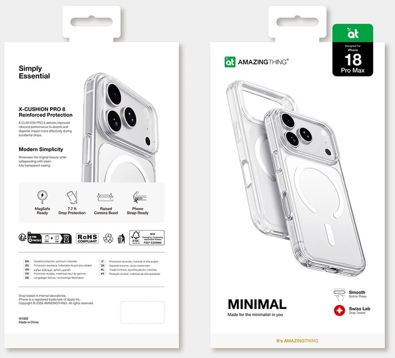Dėklas AmazingThing Minimal Mag Drop Proof Case 3 Lens for iPhone 18 Pro Max with Lanyard Mount and MagSafe Compatible - Clear