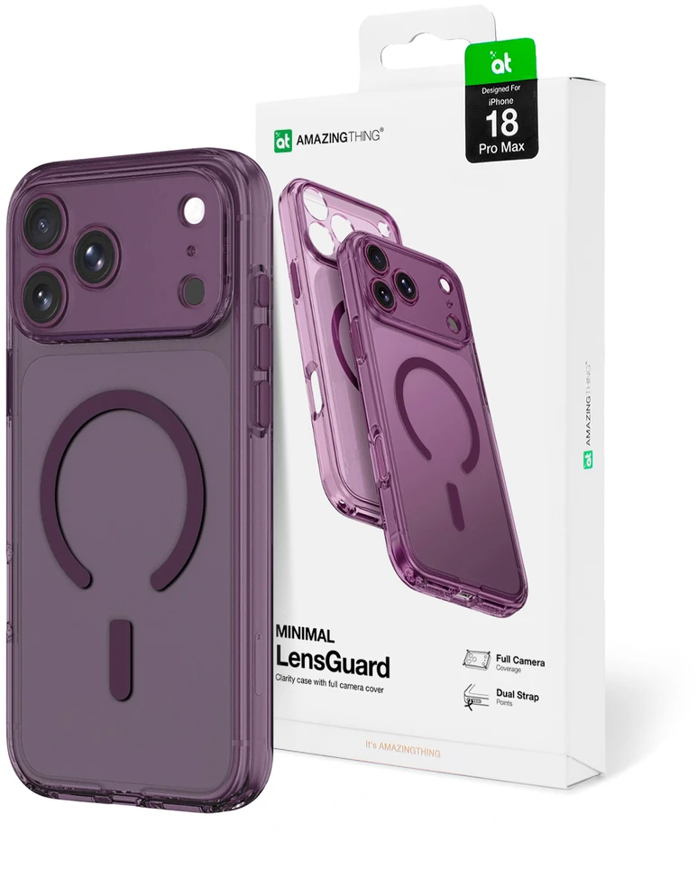 Dėklas AmazingThing Minimal Mag Lens Case for iPhone 18 Pro Max with Camera Cover and Lanyard Mount Compatible with MagSafe - Violetinė