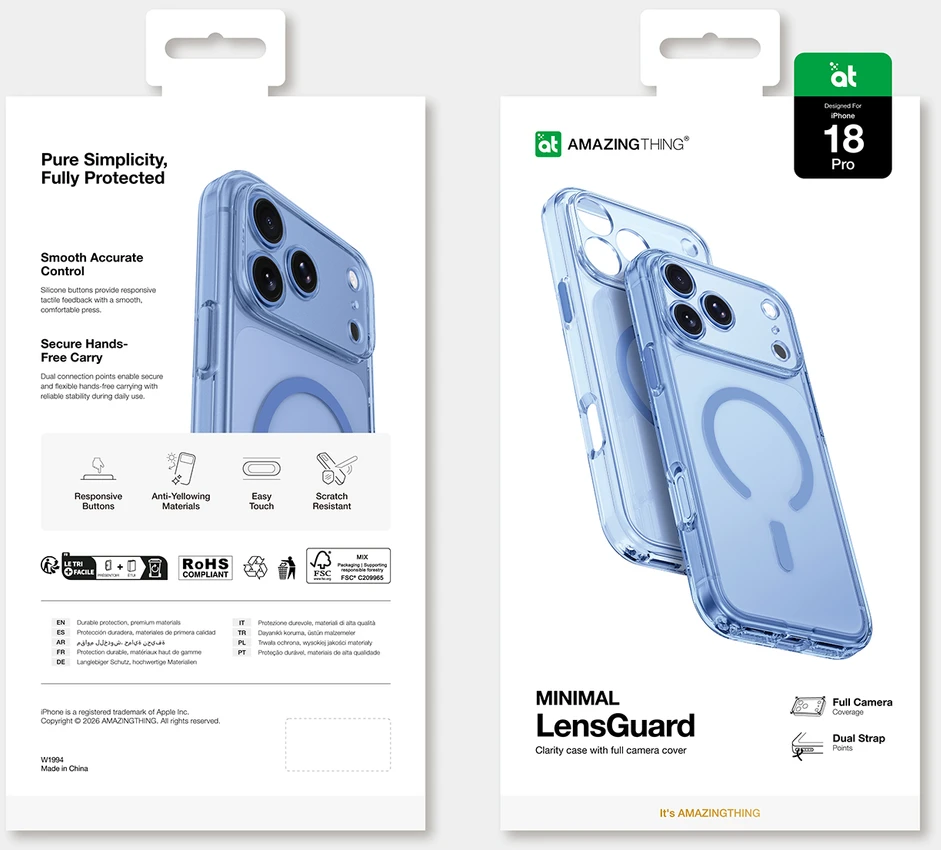 Dėklas AmazingThing Minimal Mag Lens Case for iPhone 18 Pro with Camera Cover and Lanyard Mount, Compatible with MagSafe - Mėlyna