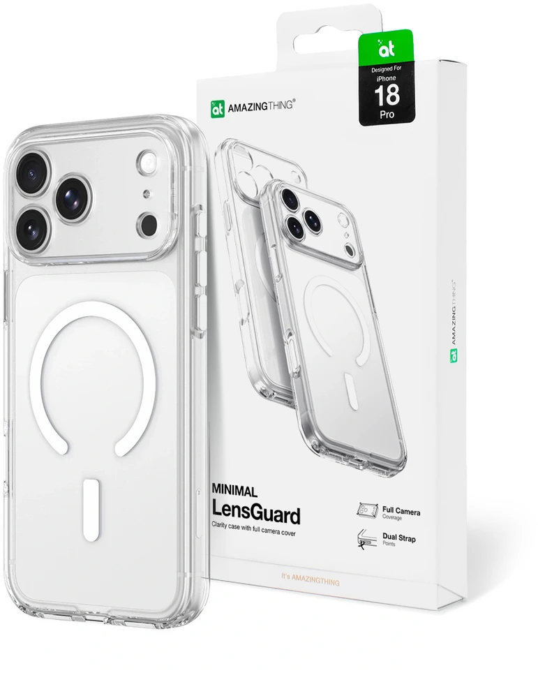 Dėklas AmazingThing Minimal Mag Lens Case for iPhone 18 Pro with Camera Cover and Lanyard Mount Compatible with MagSafe - Clear