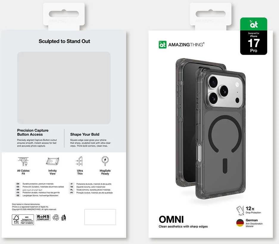 „AmazingThing Omni“ dėklas, skirtas „iPhone 17 Pro“, suderinamas su „MagSafe“ – juodas