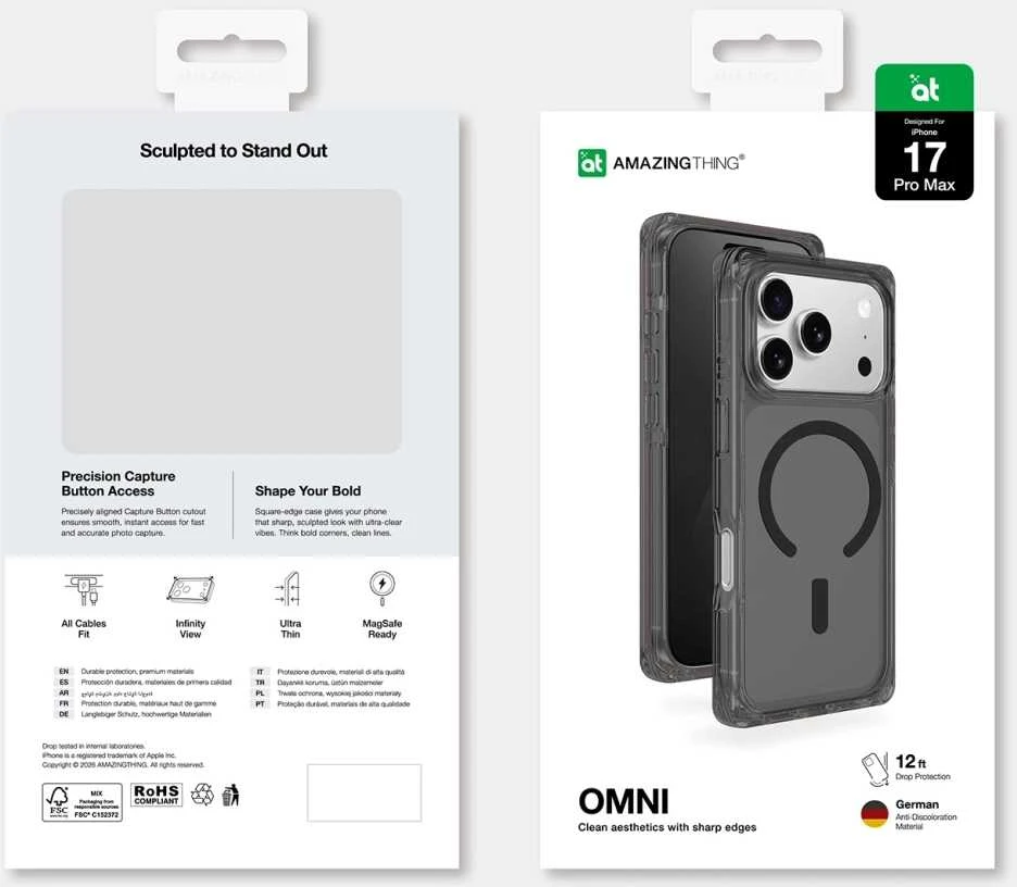 „AmazingThing Omni“ dėklas, skirtas „iPhone 17 Pro“, suderinamas su „MagSafe“ – juodas