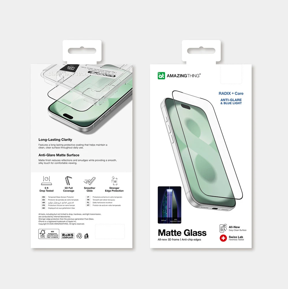 AmazingThing Radix +Care Matte Glass tempered glass for iPhone 18 Pro with mounting frame