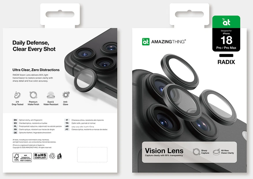 AmazingThing Radix Vision Lens Camera Lens Protector for iPhone 18 Pro / 18 Pro Max - Juodas