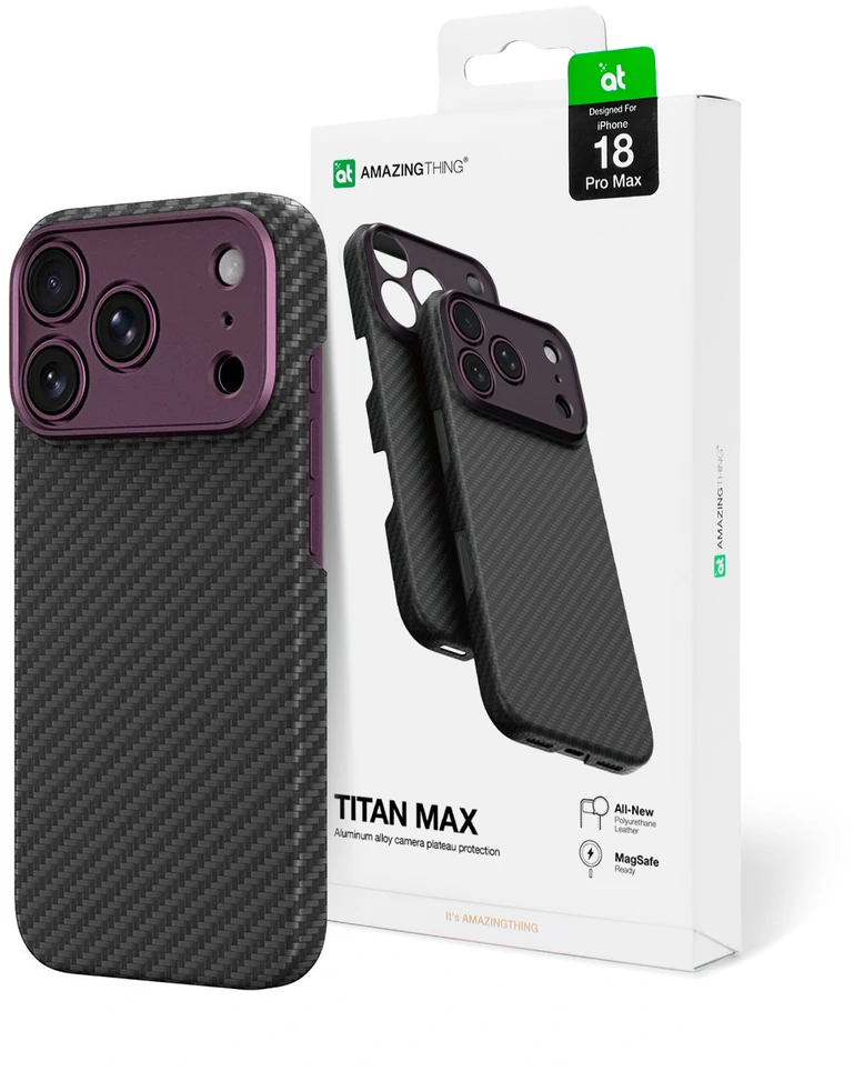Dėklas AmazingThing Titan Max Lens Case for iPhone 18 Pro Max in Aramid Fiber with Camera Cover, Compatible with MagSafe - Violetinė