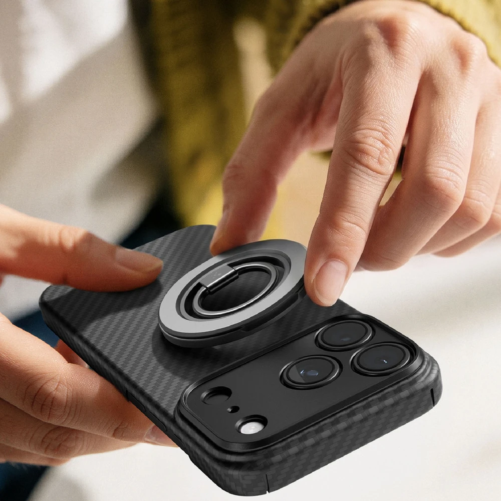 Dėklas AmazingThing Titan Max Lens Case for iPhone 18 Pro Max in Aramid Fiber with Camera Cover, Compatible with MagSafe - Juodas