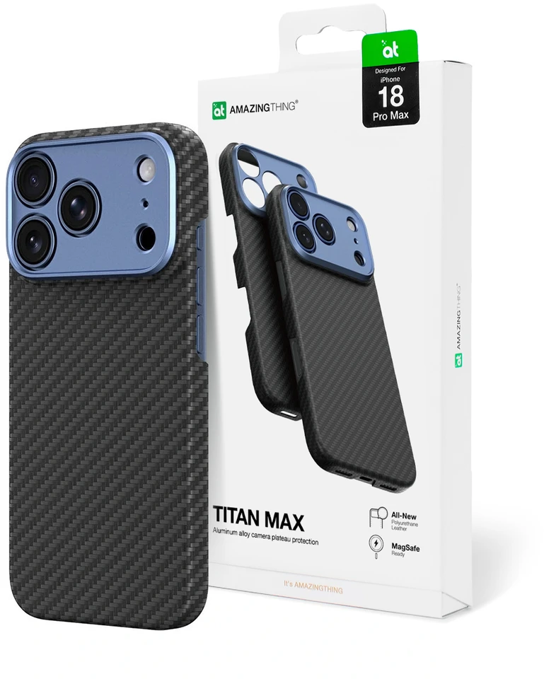 Dėklas AmazingThing Titan Max Lens Case for iPhone 18 Pro Max Aramid Fiber with Camera Cover, MagSafe Compatible - Mėlyna