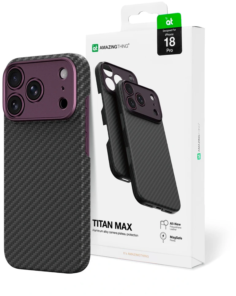 Dėklas AmazingThing Titan Max Lens Case for iPhone 18 Pro in Aramid Fiber with Camera Cover, Compatible with MagSafe - Violetinė