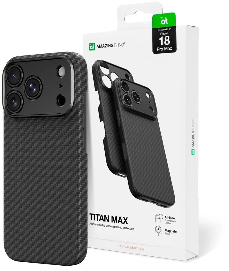 Dėklas AmazingThing Titan Max Lens Case for iPhone 18 Pro Max in Aramid Fiber with Camera Cover, Compatible with MagSafe - Juodas