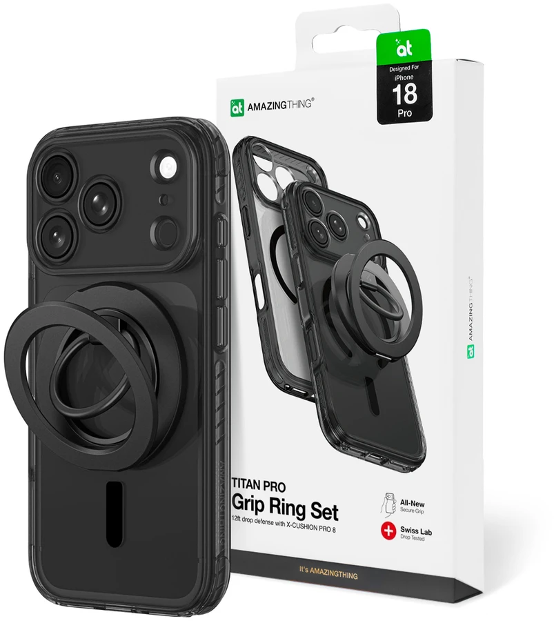 Dėklas AmazingThing Titan Pro Lens Ring Set Case for iPhone 18 Pro with Camera Cover and Magnetic Ring Compatible with MagSafe - Juodas
