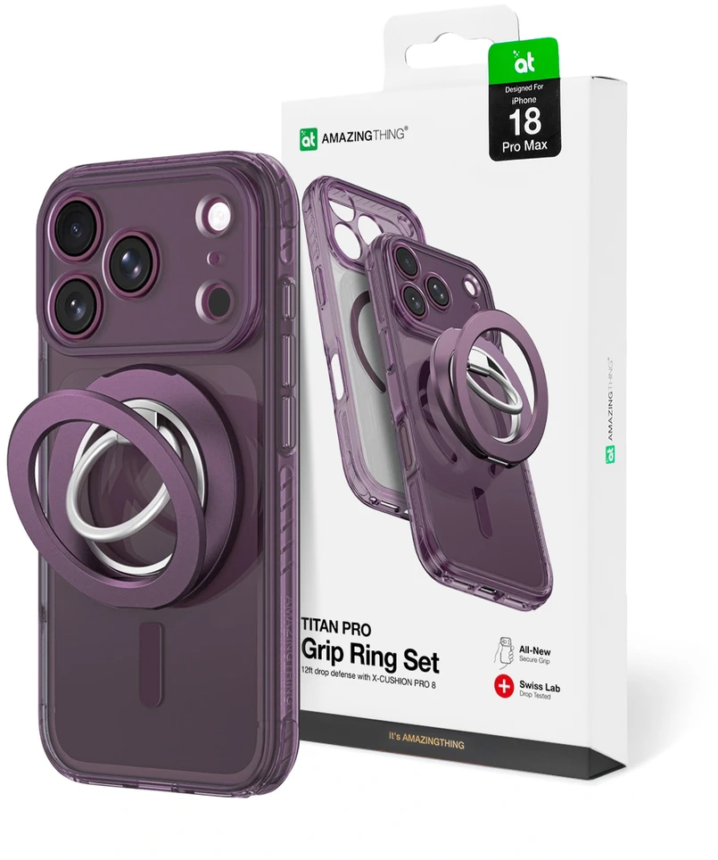 Dėklas AmazingThing Titan Pro Lens Ring Set Case for iPhone 18 Pro Max with Camera Cover and Magnetic Ring Compatible with MagSafe - Violetinė
