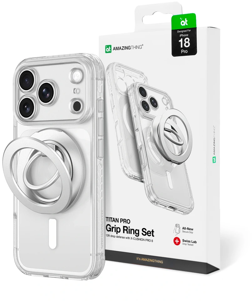 Dėklas AmazingThing Titan Pro Lens Ring Set Case for iPhone 18 Pro with Camera Cover and Magnetic Ring Compatible with MagSafe - Clear