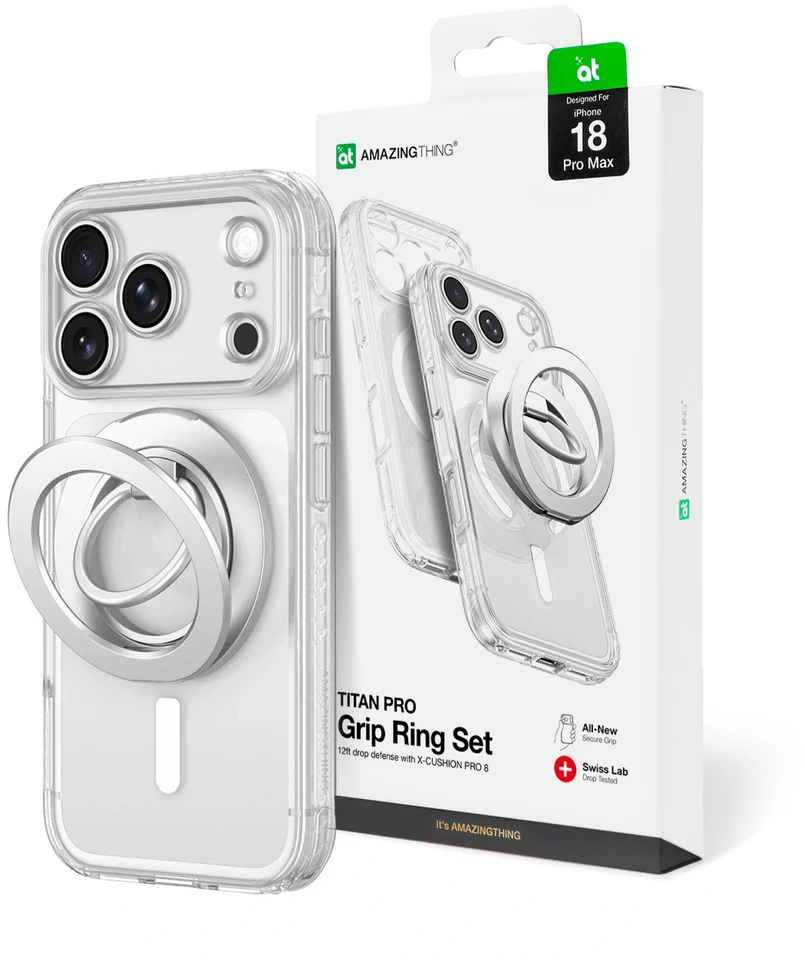 Dėklas AmazingThing Titan Pro Lens Ring Set Case for iPhone 18 Pro Max with Camera Cover and Magnetic Ring Compatible with MagSafe - Clear