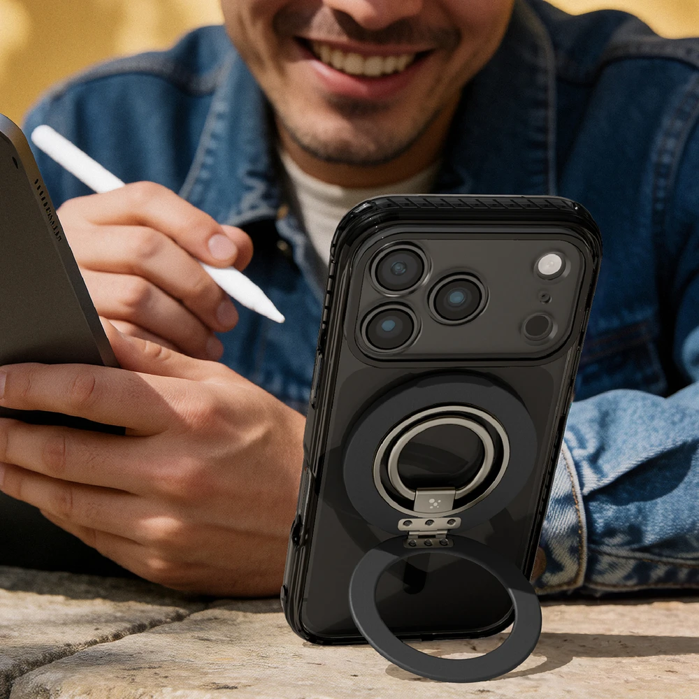 Dėklas AmazingThing Titan Pro Lens Ring Set Case for iPhone 18 Pro with Camera Cover and Magnetic Ring Compatible with MagSafe - Juodas