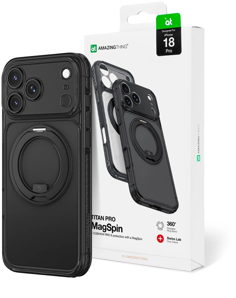 Objektyvas AmazingThing Titan Pro Spin Lens Case for iPhone 18 Pro with Rotating Ring and Lanyard Mount, MagSafe Compatible - Juodas