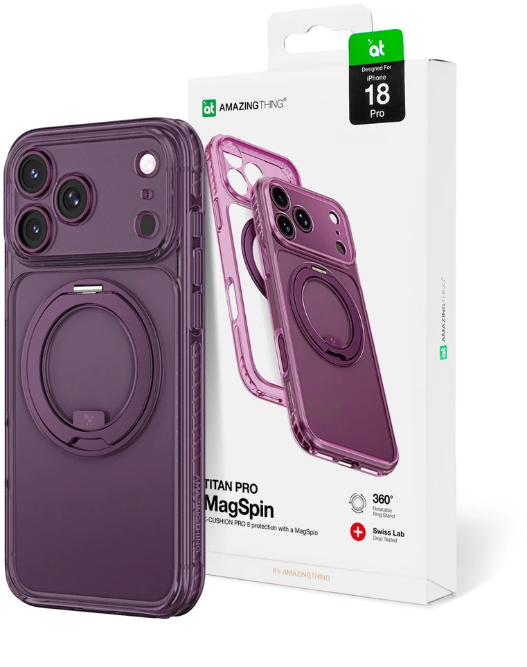Objektyvas AmazingThing Titan Pro Spin Lens Case for iPhone 18 Pro with Rotating Ring and Lanyard Mount, Compatible with MagSafe - Violetinė