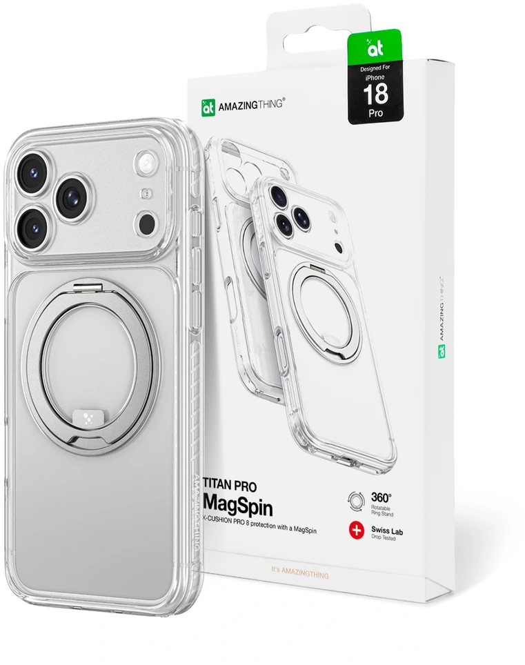 Objektyvas AmazingThing Titan Pro Spin Lens Case for iPhone 18 Pro with Rotating Ring and Lanyard Mount, MagSafe Compatible - Clear