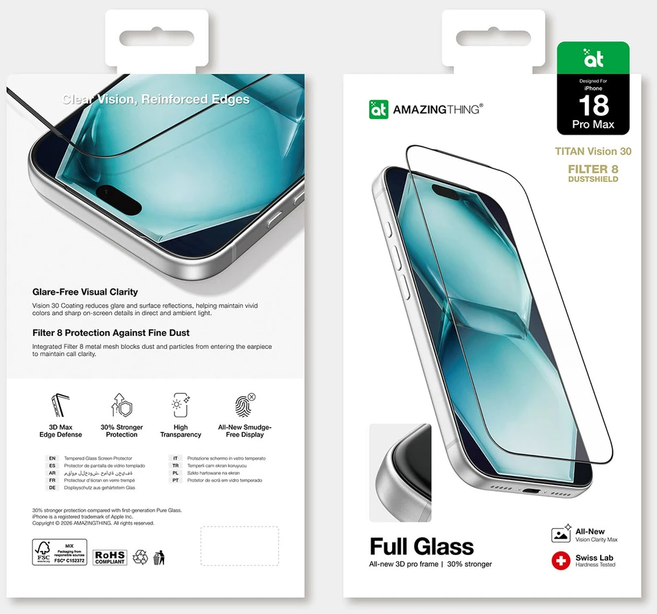 AmazingThing Titan Vision 30 Full Glass Tempered Glass for iPhone 18 Pro Max