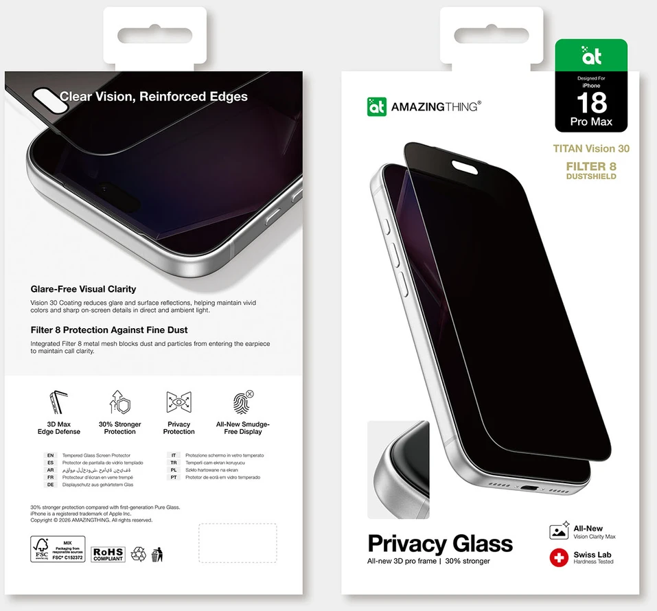 AmazingThing Titan Vision 30 Privacy Glass for iPhone 18 Pro Max