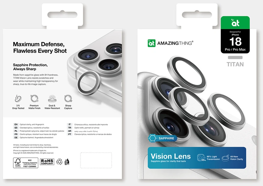 AmazingThing Titan Vision Lens Sapphire for iPhone 18 Pro / 18 Pro Max - Sidabrinis