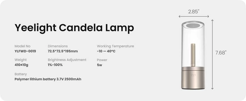 Lubinis šviestuvas „Yeelight Candela“ aplinkos lempa 6,5 W 1600 K žvakė 5 V
