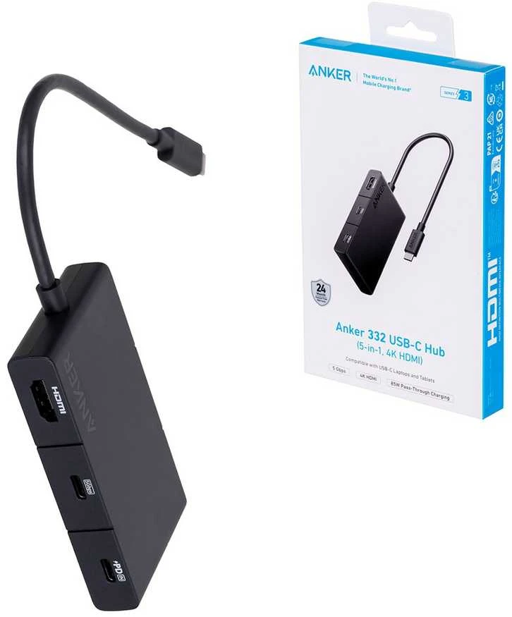 Anker 332 Wired USB 3.2 Gen 1 (3.1 Gen 1) Type-C Juodas