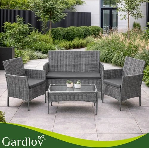 Antracito spalvos rotango sodo baldai Gardlov 26907