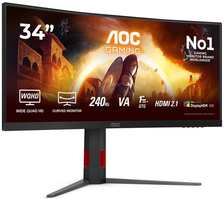 Žaidimų monitorius AOC CU34G4Z, 34" UWQHD (3440x1440) lenktas VA, 21:9, 180Hz, 1ms, FreeSync Premium, HDR