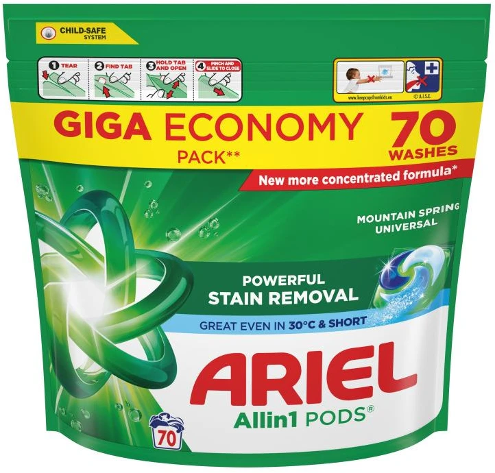 Skalbimo kapsulės Ariel All-in-1 PODs „Mountain Spring“, (70 skalbimų)