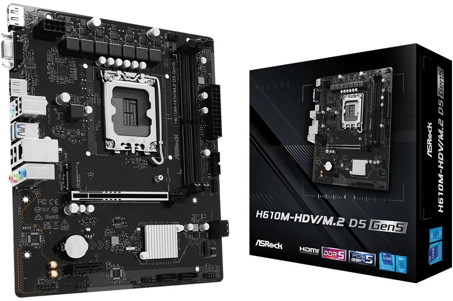 Pagrindinė plokštė Asrock H610M-HDV/M.2 D5 Gen5 Intel H610 LGA 1700 micro ATX plokštė