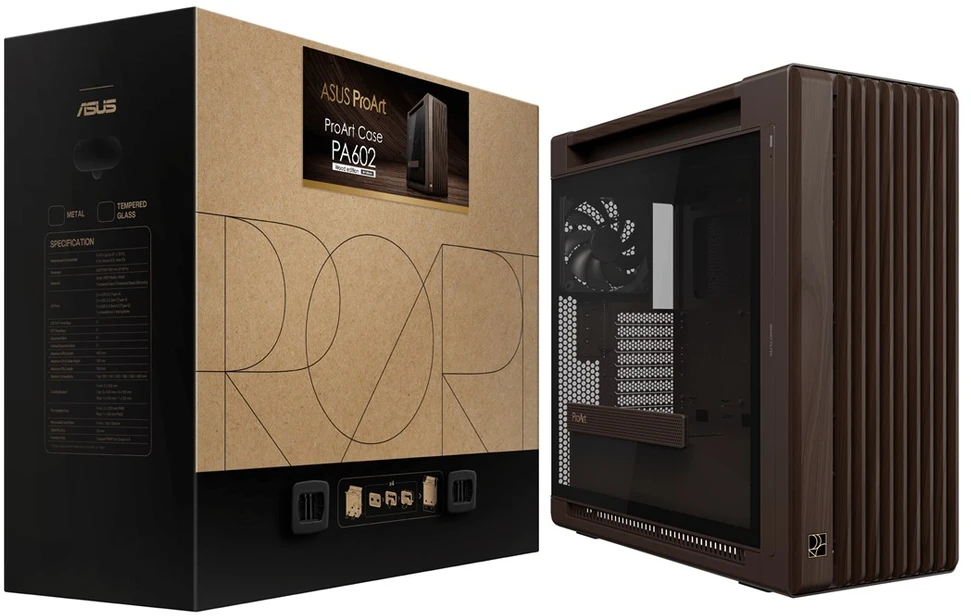 ASUS ProArt PA602 Wood Edition Retro Brown - Midi bokštas su grūdinto stiklo plokšte